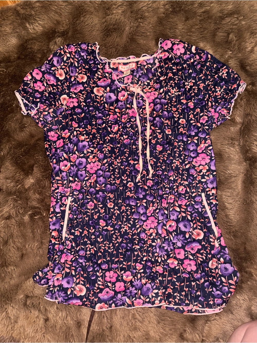 Floral Print Short Sleeve Women’s Nursing Scrub Top - Pink & Purple
